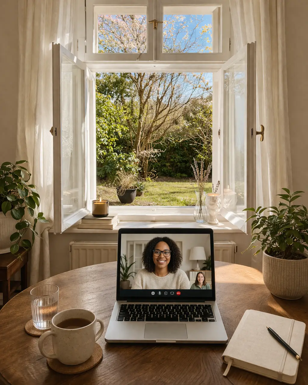 Affordable Counselling Network - Online Therapy UK - Laptop in a calm environment showing counsellor and client